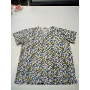 MG Medgear Womens Scrub Top Size Med V-Neck Morning Glory Print